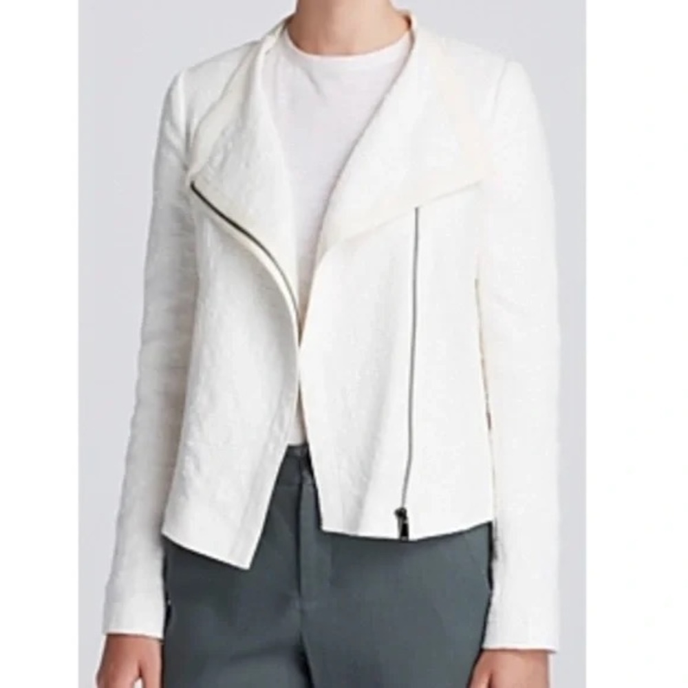 Vince White Stretch Cotton Frise Asymmetrical Zip Biker Jacket EUC Size Large